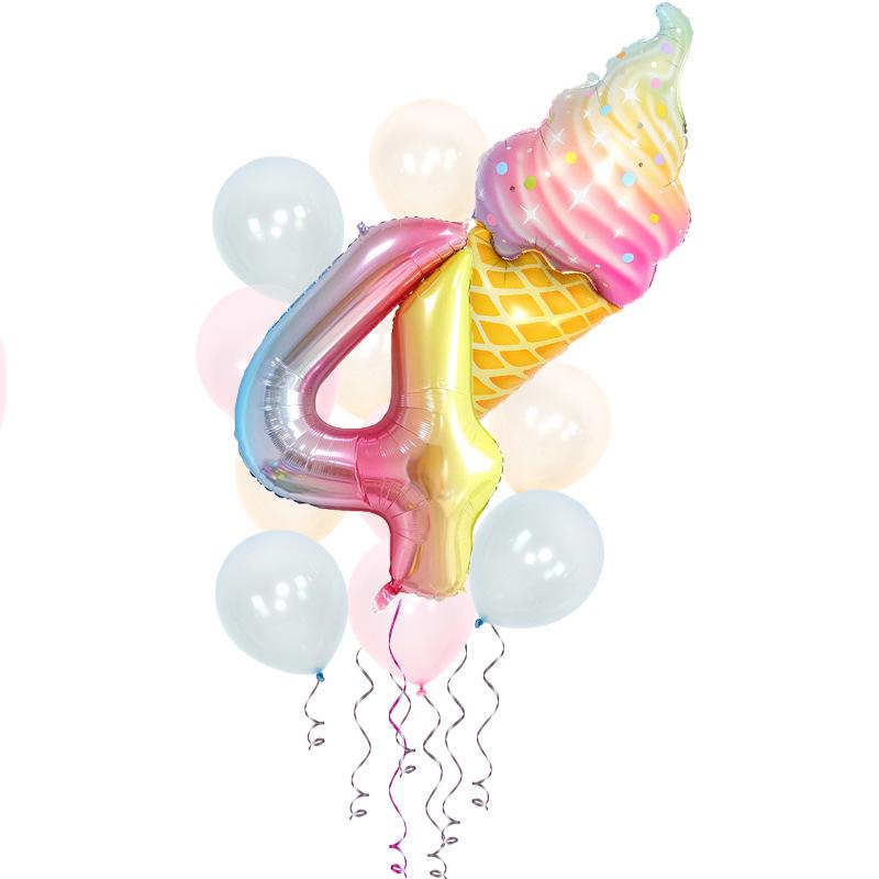 Ice Cream Birthday Party Decoration Kids Toy Baby Shower Disposable Tableware Paper Plates Cups Balloons Flag Party Supplies