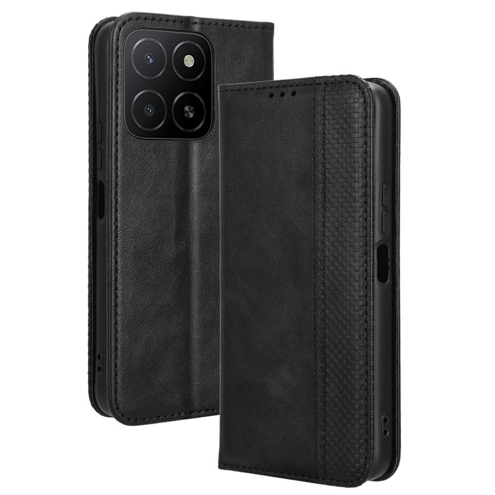 

For Honor X5b Plus/X5b Leather Case Wallet Stand Retro Texture Phone Cover Black