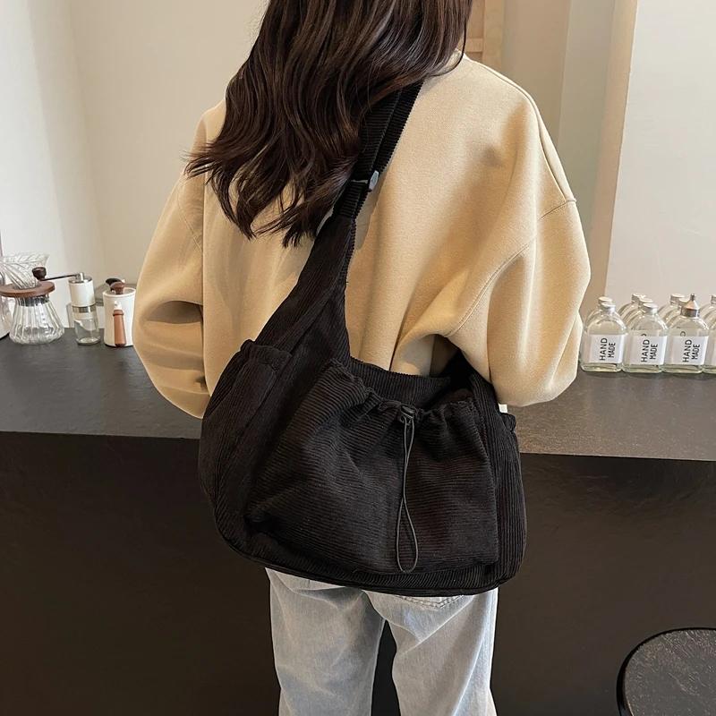 Soft Corduroy Handbags for Women 2026 Winter New Y2K Korean Fashion Travel Shoulder Bag Casual Style Crossbody Bag