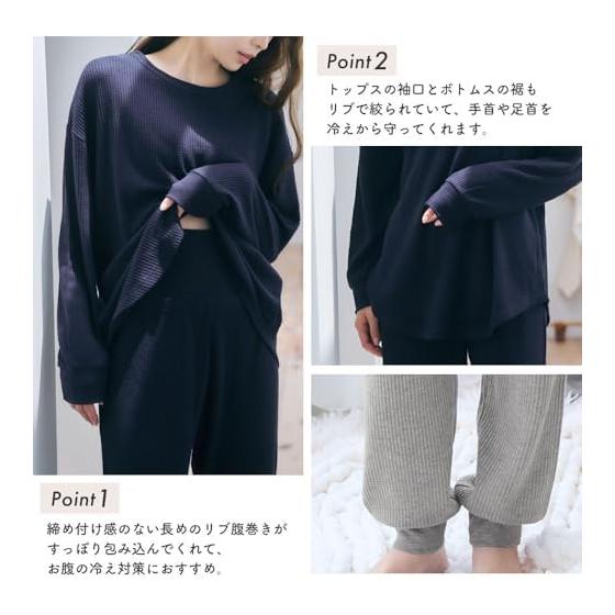 [Emefeel] Fluffy Waffle with Belly Band, Room Wear, Women's Sweatshirt, Pajamas (Top and Bottom Set/Long Sleeve), Warming, Cold Protection, Loose,