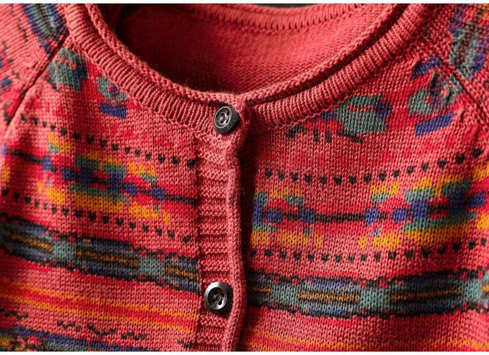 Autumn 2025 Women's Retro Print Loose Knit Cotton Cardigan