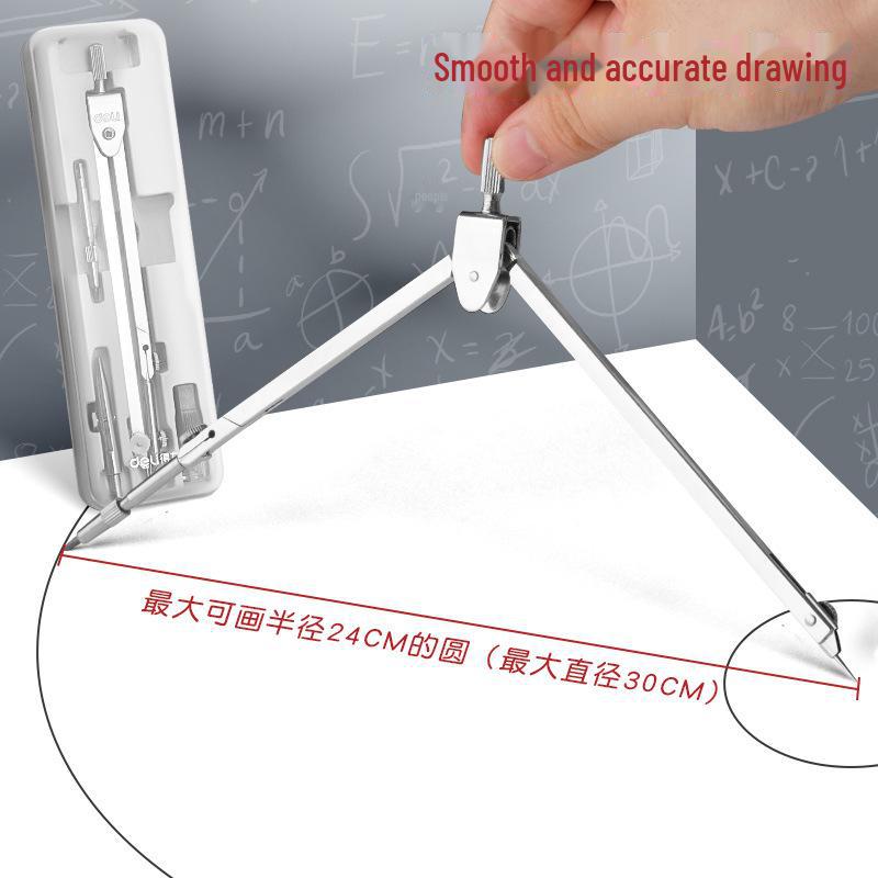 Deli Compass & Ruler Set for Students: Ideal for Primary, Junior High, and High School Exams, Includes Metal Triangles