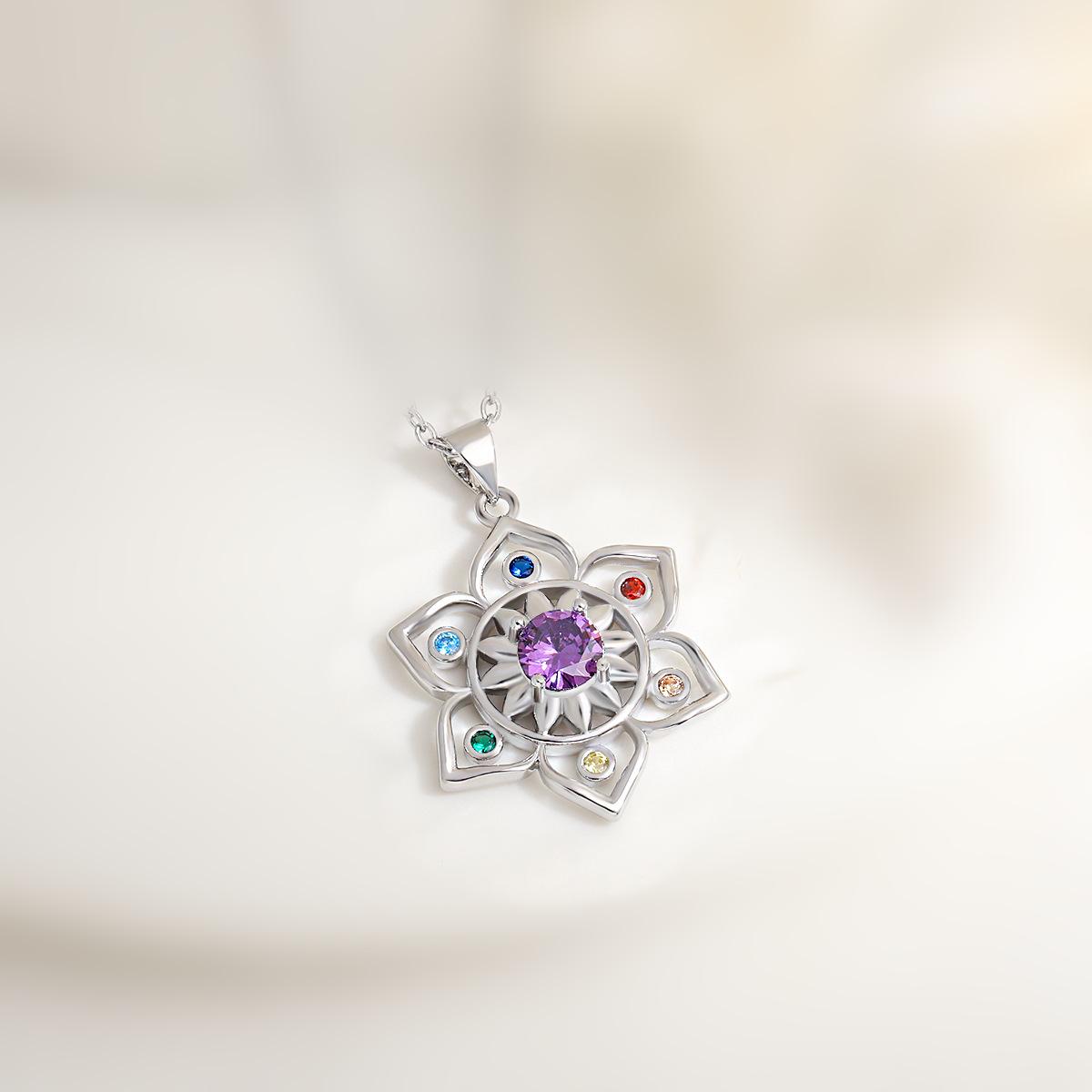 Подвеска с узором «Ветер в пустоте» Shein Круглое ожерелье «Лотос» с цветным краем фиолетового цвета