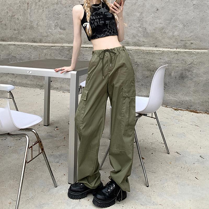 New Cargo Pants Women Retro Workwear Casual Straight Trousers Fashion Wide Leg Pockets Joggers Trousers Y2k Streetwear