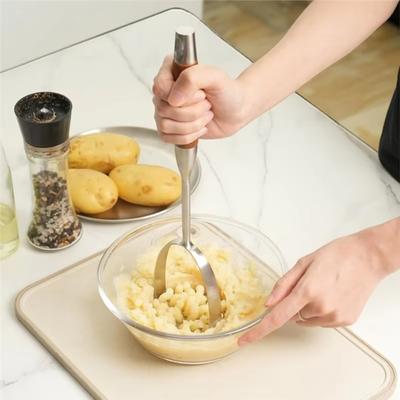 Rust-proof Stainless Steel Potato Masher Wood Handle Potato Press Tool Pumpkin Crusher Cooking