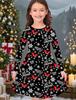 Dívčí podzimní a zimní módní šaty, 3D vánoční potisk, kulatý výstřih, dlouhé dětské tričkové šaty, ležérní, všestranné, vánoční oblečení
