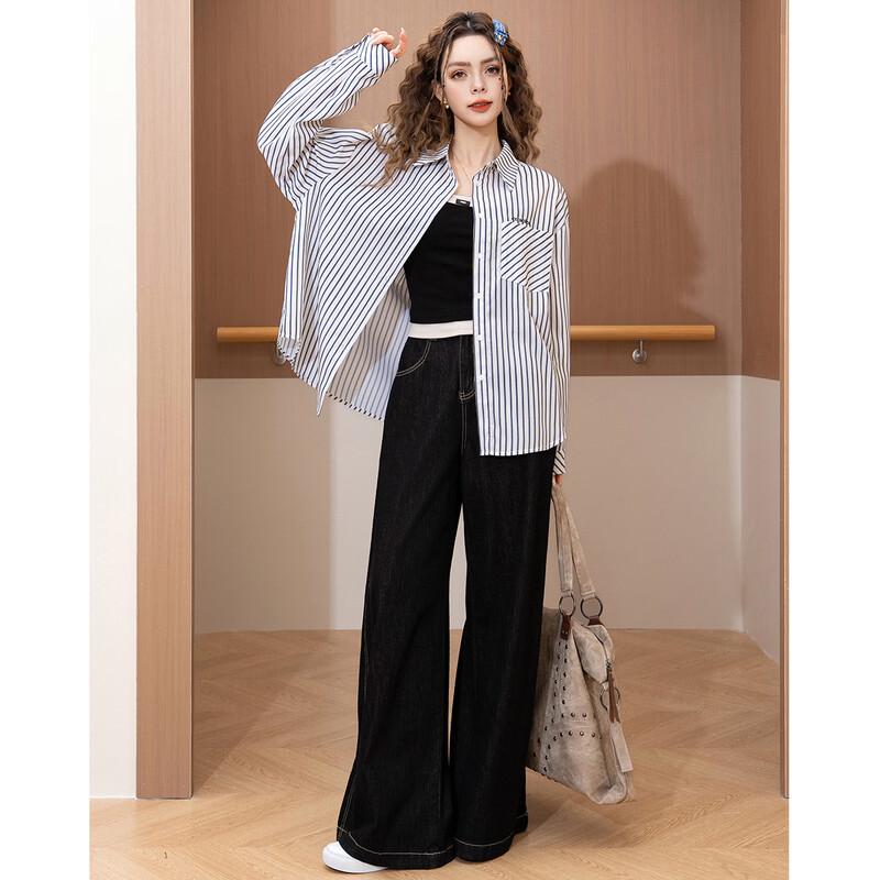 ET BOITE Women's Striped Oversized Embroidered Button-Down Shirt