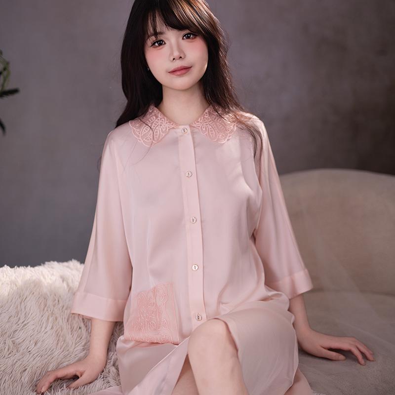 Sweet Princess Lace Satin Pajamas for Women - Long Sleeve/Long Pants Ice Silk Two-Piece Set for Spring/Autumn