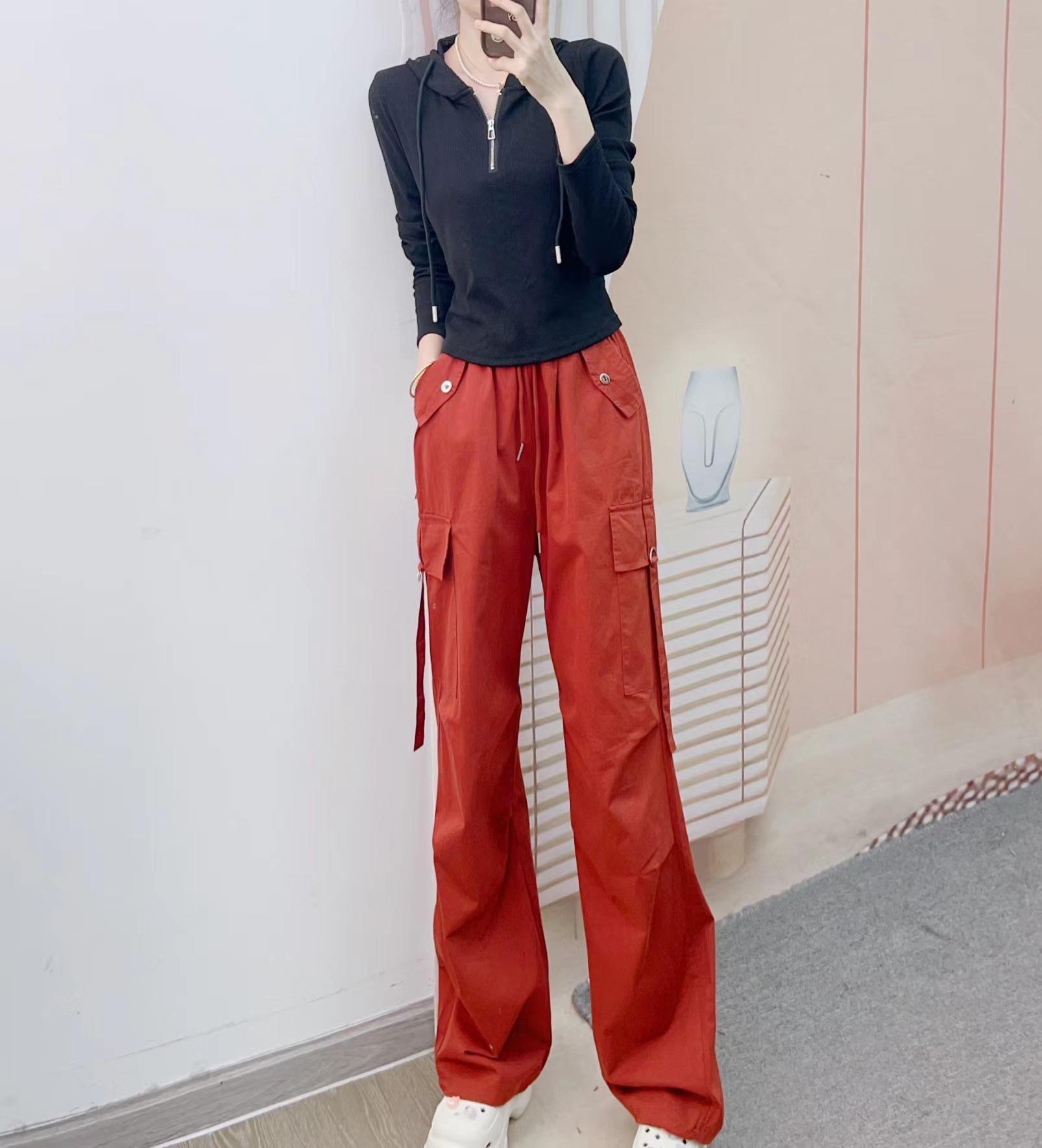 

Spring Autumn 2026 Hooded Casual Top & Cargo Pants Set XL (118-128 jin) красный