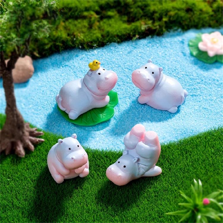 Set of 6 Cute Hippo Miniature Models Resins Figurines Ornaments for Home Office Desktop and Garden Landscape Decoration
