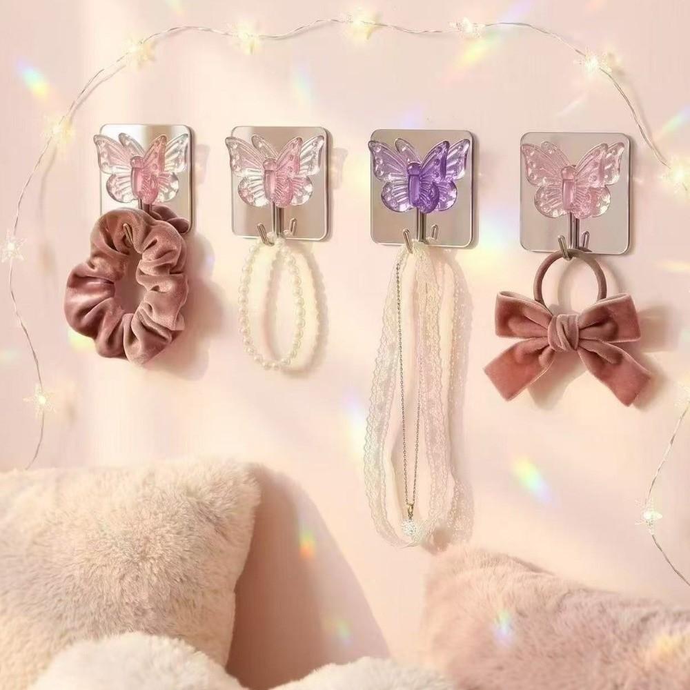 2PCS Waterproof Crystal Glass Butterfly Hooks Decorative Wall Hooks Bathroom Hook  for Living Room