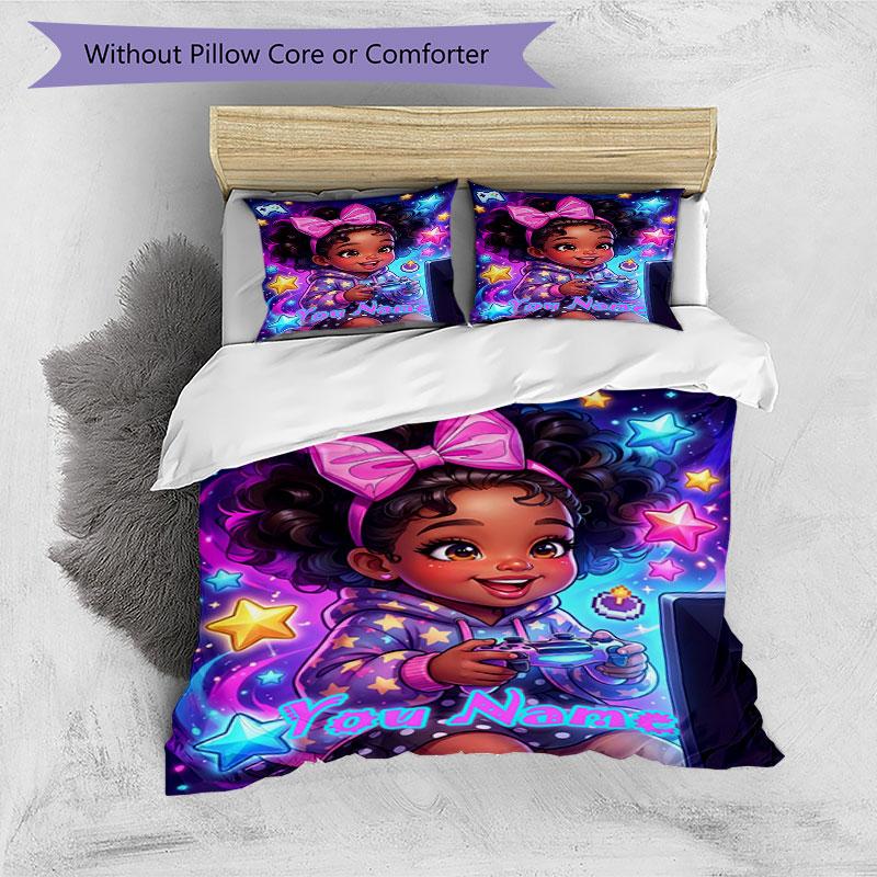 3pcs Custom Name Stars Adventure Bedding Set Printed Bedding Set Duvet Cover Closure Includes 1 Duvet Cover & 2 Pillowcases Bedroom Decor