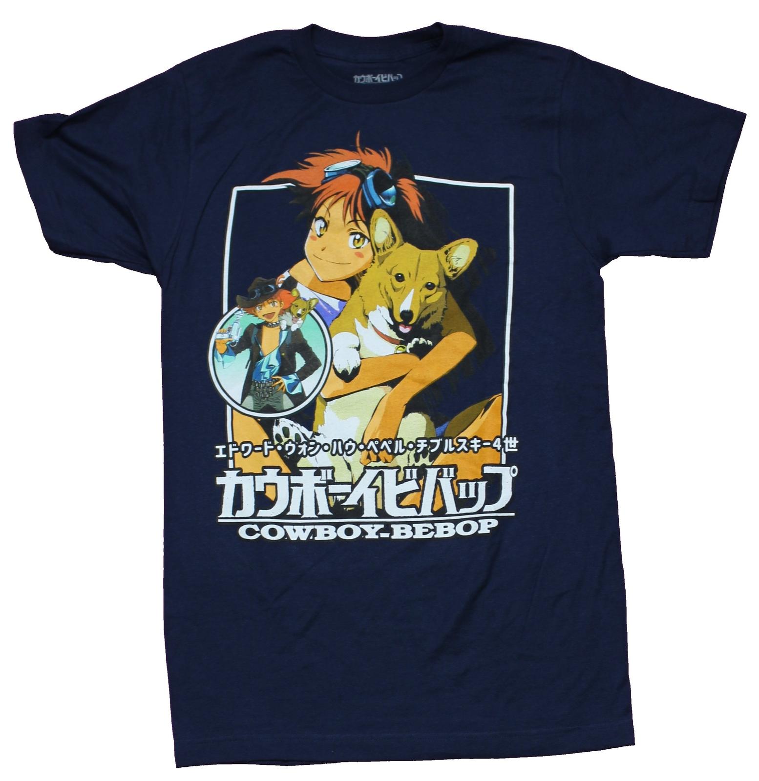 Cowboy Bebop Adult New T-Shirt - Ein and Ed Collage Over Logo XXXXL
