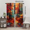 2pcs Vibrant Autumn Forest Curtains - Rod Pocket Window Treatment with Serene Lake & Foliage Design   Perfect for Bedroom   Office