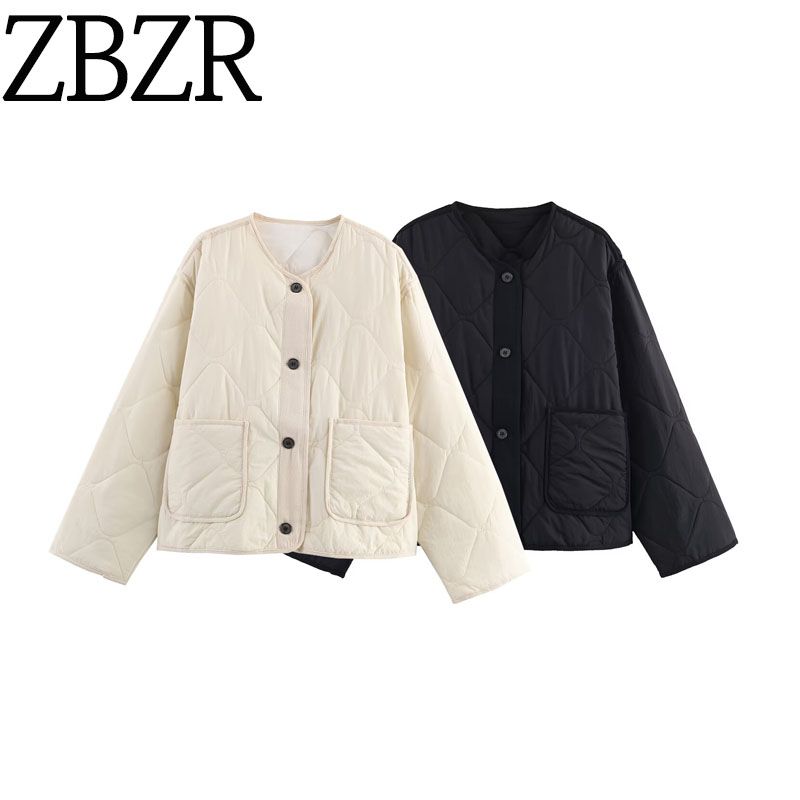 Za Autumn New Women Clothes 2025 Western Style Fashion Simple and Versatile Diamond Plaid Cotton-padded Jacket Outerwear 8372279