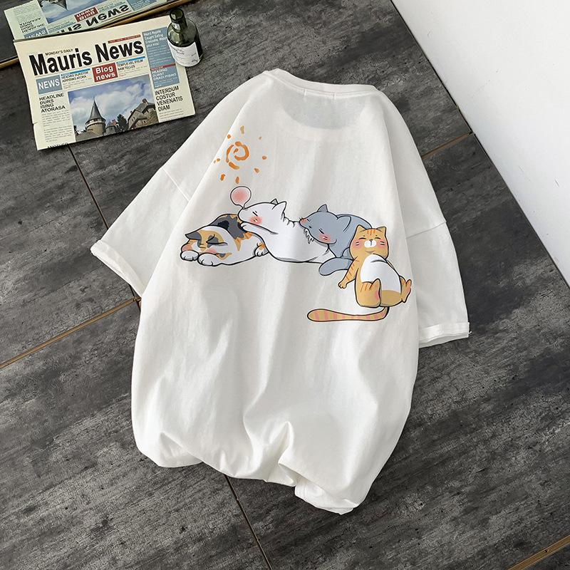 Men Summer Short Sleeve Casual Animal Cat Printed Street Hip Pop Style T Shirt Top