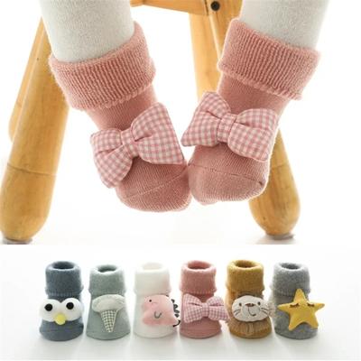 Winter Warme Baby Sokken 0-12 Maanden Cartoon Dier Pasgeboren Sokken Zuigeling Baby Jongen Baby Meisje Sokken Anti Slip Vloersok Beenwarmers