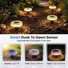 New Solar Outdoor Mosaic Round Disk Light Upgraded Waterproof Colored Glass LED Stake Light Garden Yard Decoration Auto-Sensing Color Change