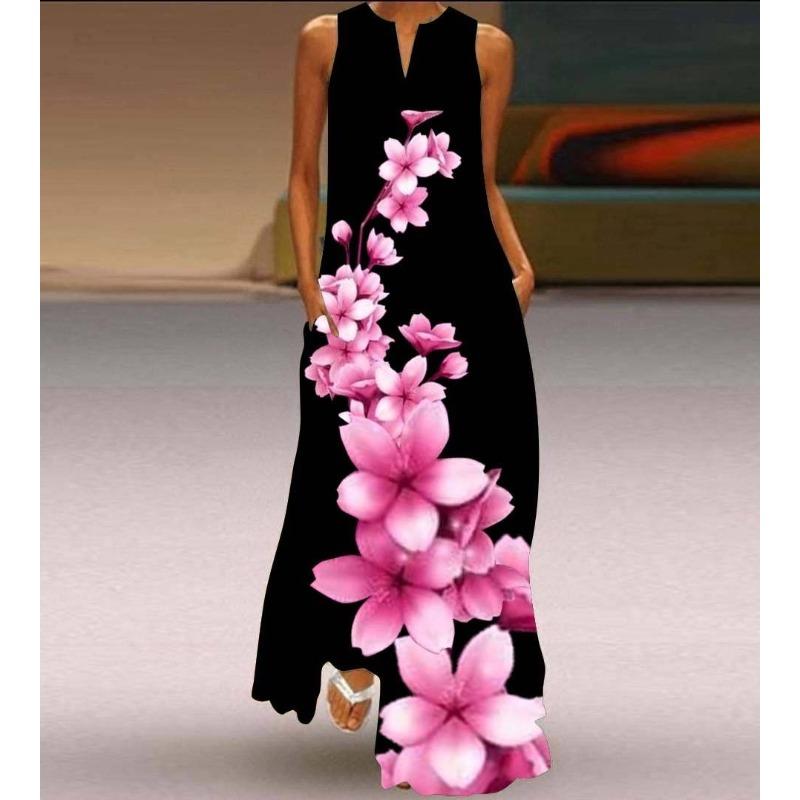 JPNTKY Moda Verão Primavera Sem Mangas Decote V Vestidos Casuais