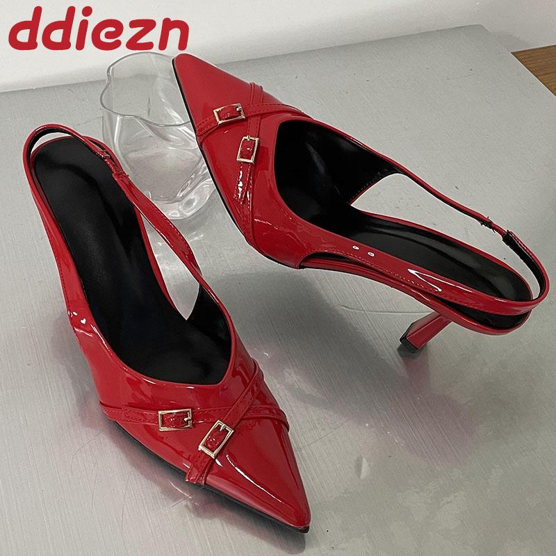 Mode Schuhe Weinrote Pumps Damen High Heels Pantoletten Schuhe Damen Slingbacks Mode Spitzschuhe Damen Dünne Absätze Schuhe Große Größe
