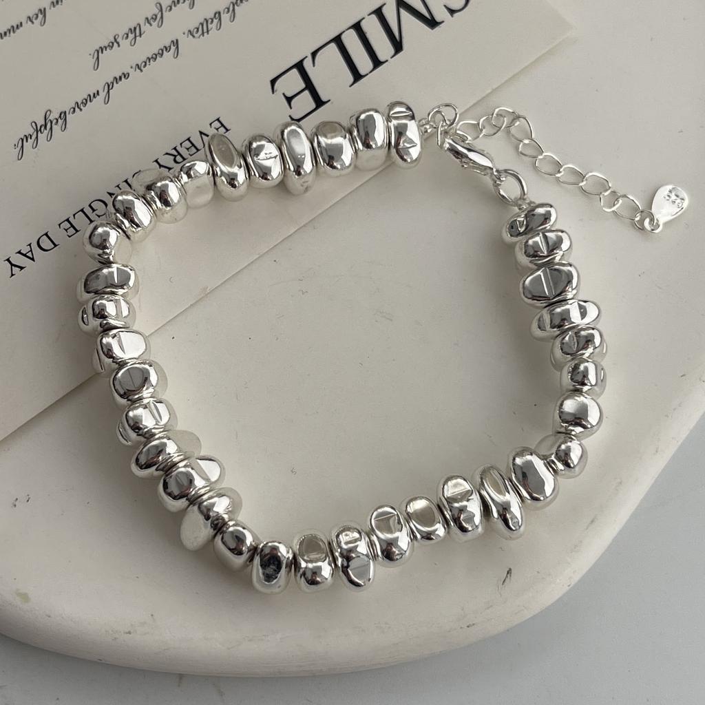 Bracciale Retrò 100% Argento Sterling 925 per Donne Uomini Vintage Fatto a Mano con Perline di Pietra Bracciale Regalo di Compleanno