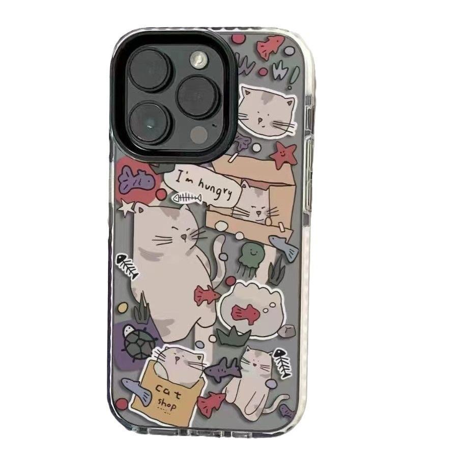Fat cat illustration is suitable for 16promax iPhone case iPhone15pro cute pet 14plus soft 13pro