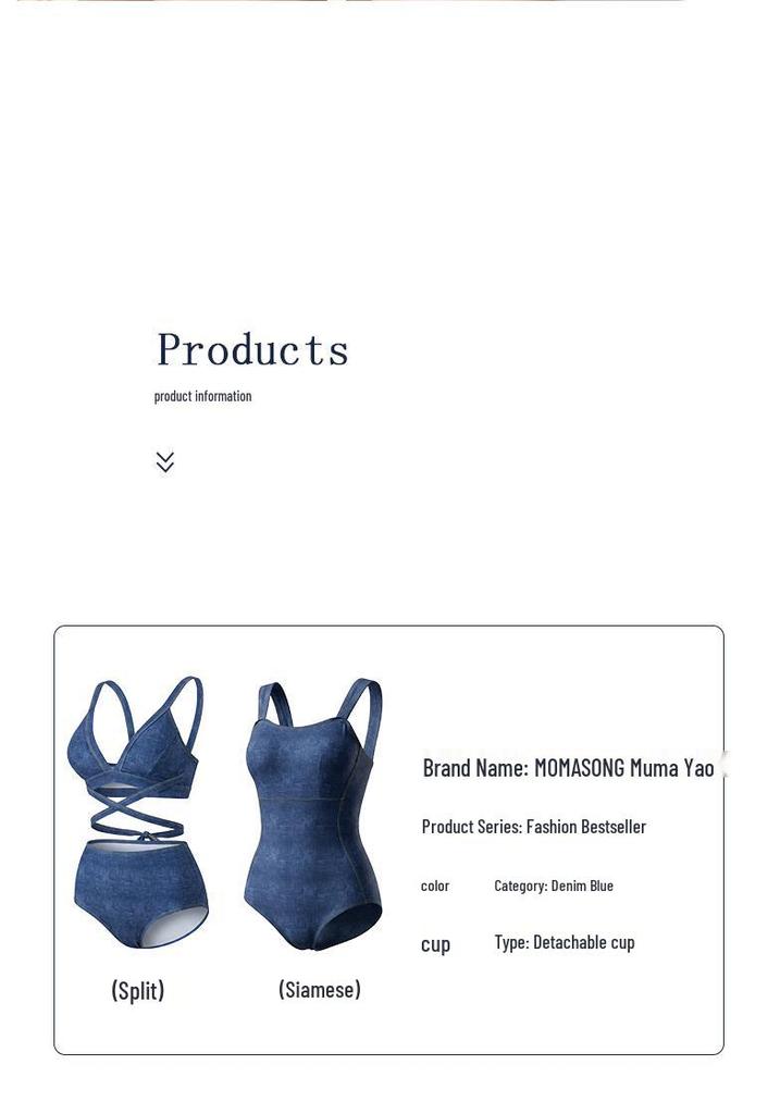 Women's Denim Swimsuit: Sexy Two-Piece & One-Piece, Triangle Bikini for Smaller Chests.