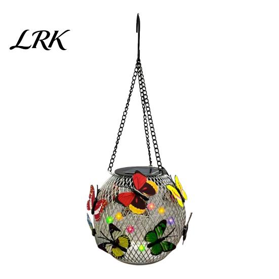 Lumini solare suspendate Fluture cu LED, Impermeabile pentru exterior, Lanț lampă metalică de grădină cu schimbare de culoare, Bile pentru terasă, curte, gazon, alei, peisaj