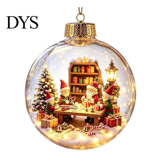 Transparent Holiday Bulbs 3D Christmas Animal Faux Crystal Ball Ornament, Lighted Acrylic Hanging Decor with Hedgehog Penguin Panda, LED Tree Pendant,