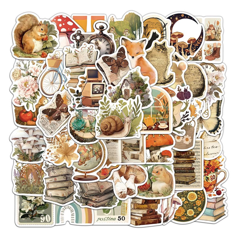 50pcs Fairy Tale Animal Book Illustrations Stickers Aesthetic Retro Cartoon Decoration Decals