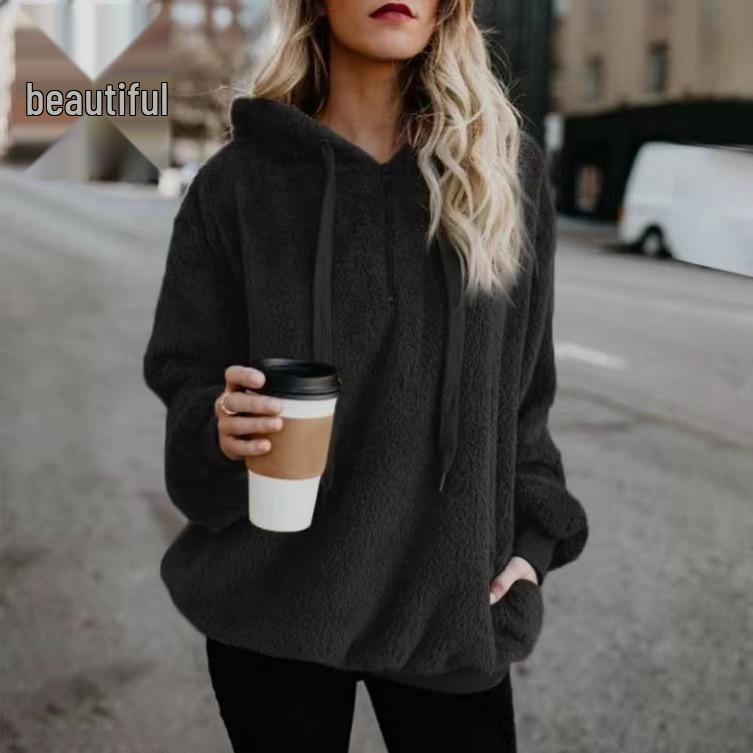 European & American Style Women's Hooded Fleece Sweatshirt Jacket