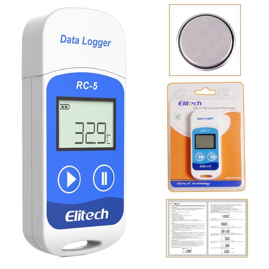 Elitech RC-5 USB Temperature Data Logger - Temperature Recorder - Data Recorder - 32,000 Points - Easily Records and Analyzes Temperature - Blue