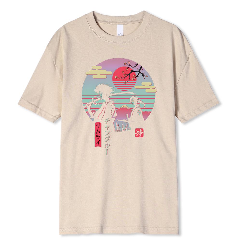 2 Japanische Samurai Gehen Nach Hause Druck Herren Tops Mode Street T-Shirt Sommer Lässig Baumwoll-T-Shirt Übergroße Lockere T-Shirts