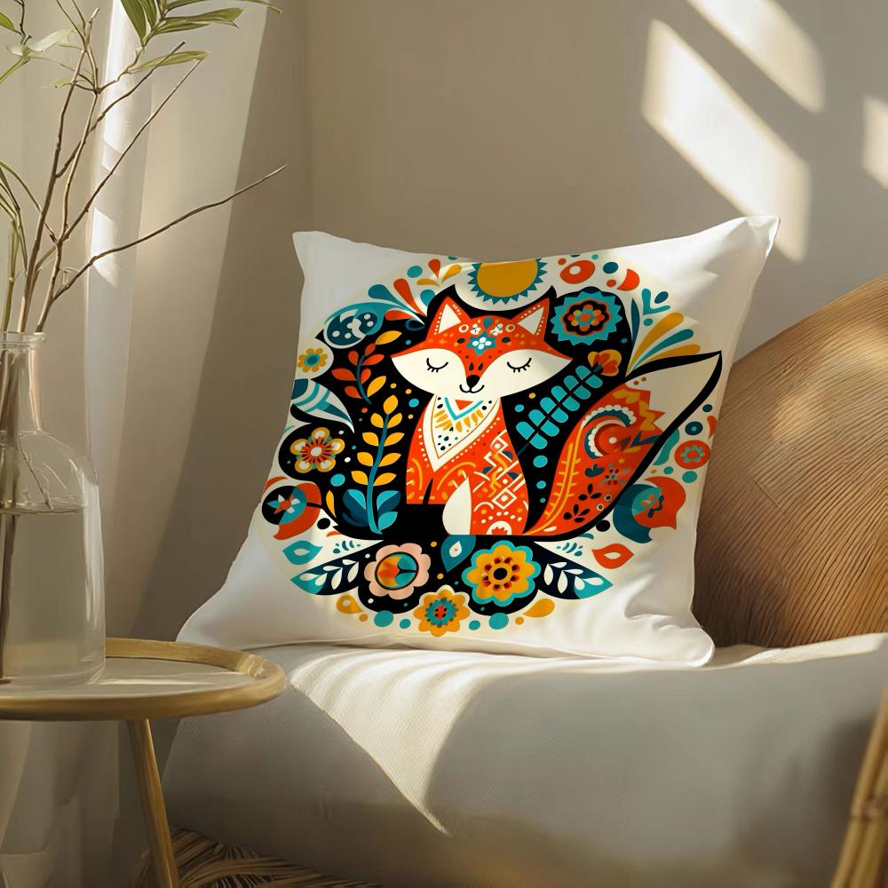 Colorful Retro Animal And Flower Prints Pillow Case Double-Sided Plush Sofa Cushion Covers Organic Breathable Invisible Zipper
