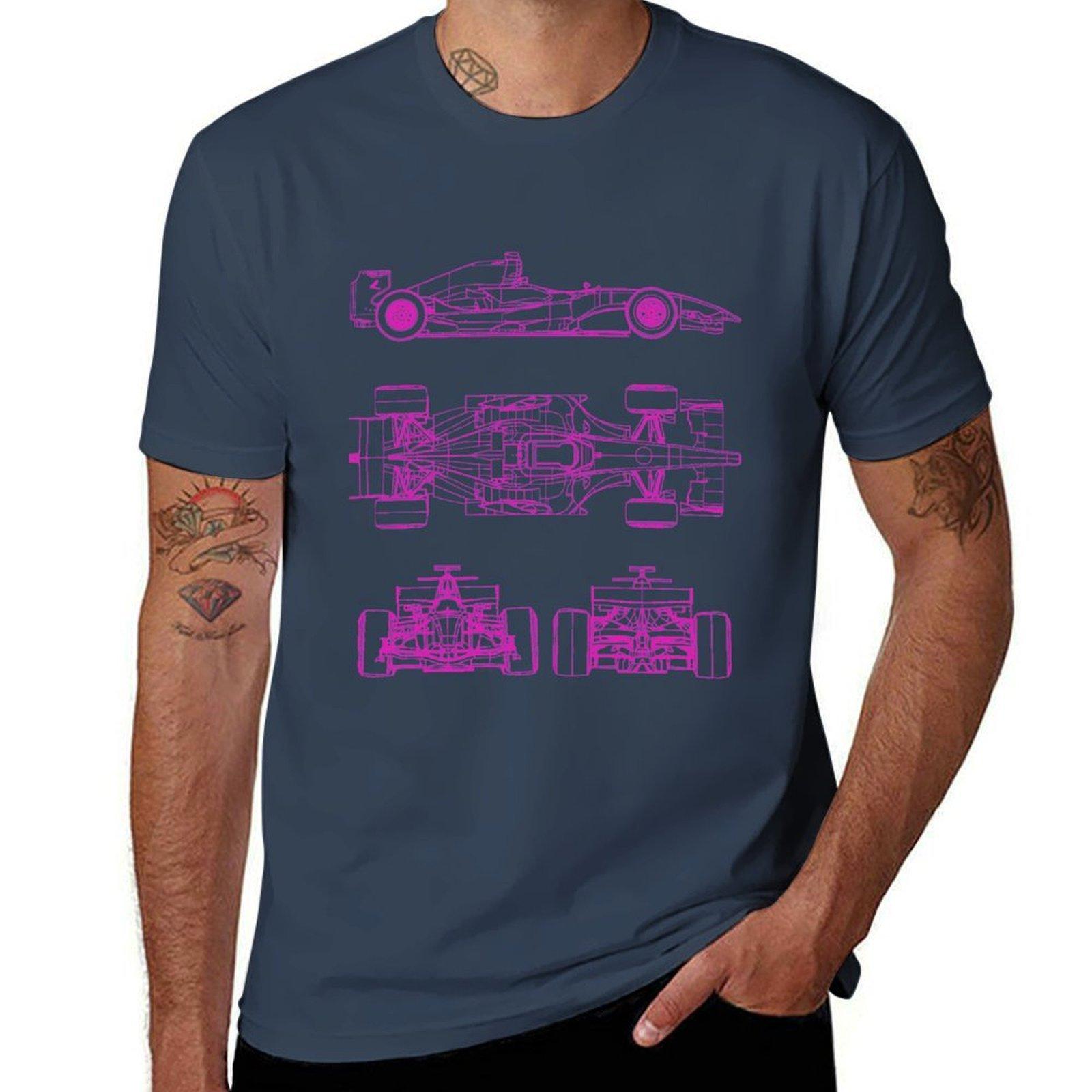 Racing car blueprint project pink TShirt Large Size Loose Casual Tee S