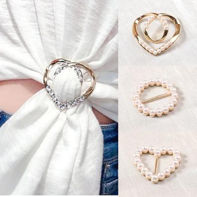 1PCS New Fashion Corner Hem Waist Knotted Brooches Crystal Pearl Metal Scarf Ring Button Shirt T-shirt Fixed Buckle Accessories