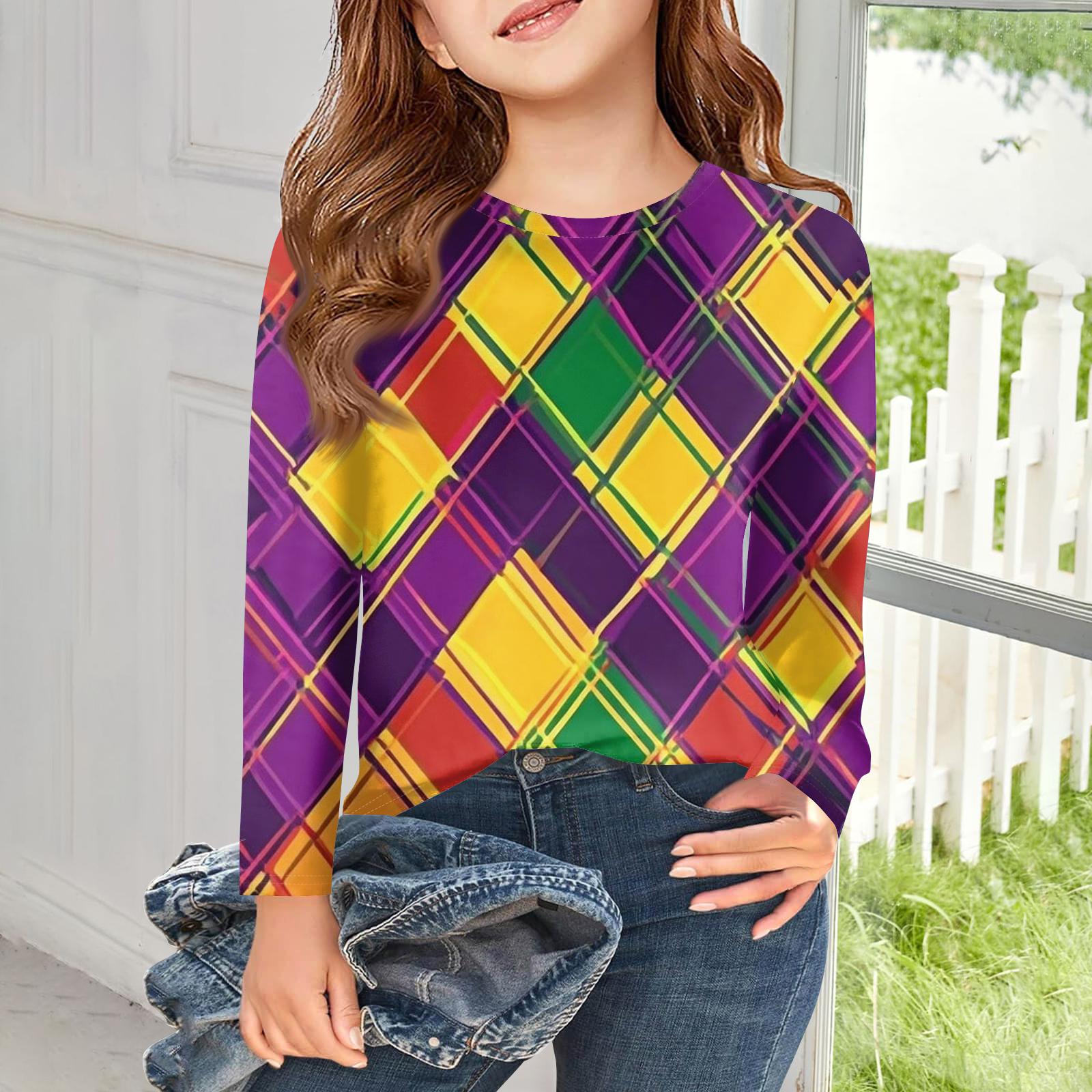 

Girls Long Sleeve T Shirts Kids Fall Tops Crewneck Printed Basic Tees 110