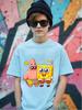 Lovable SpongeBob Short Sleeve T Shirt For Kids Summer Cute Cartoon Crewneck 3-14