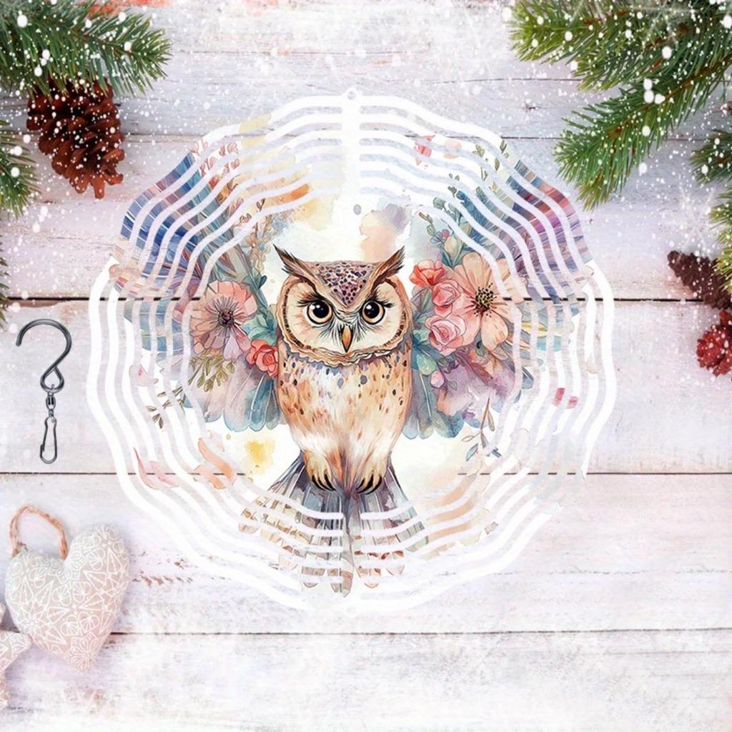 Metal Owl Wind Spinner Garden Decor 3D Colorful Floral Design Outdoor Indoor Hanging Ornament for Patio Yard Home Unique Gift Idea