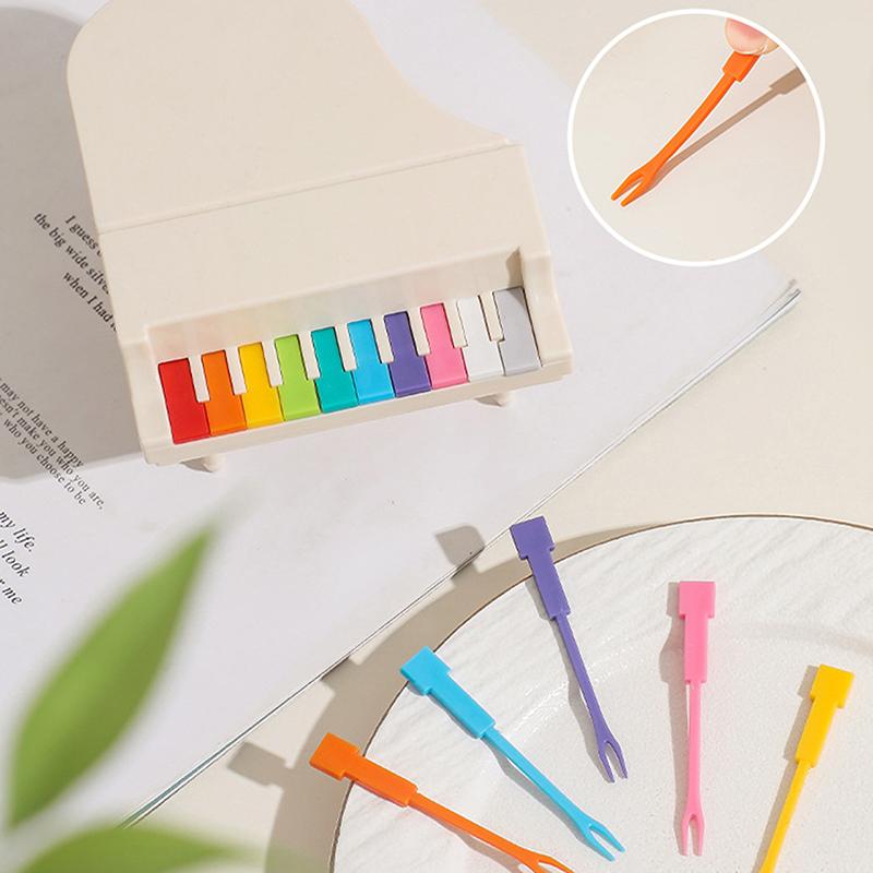 

Cartoon Mini Cute Piano Shaped Fruit Fork Color Creative Kids Fruit Sign Cake Dessert Small Fork Household Plastic Bento Fork