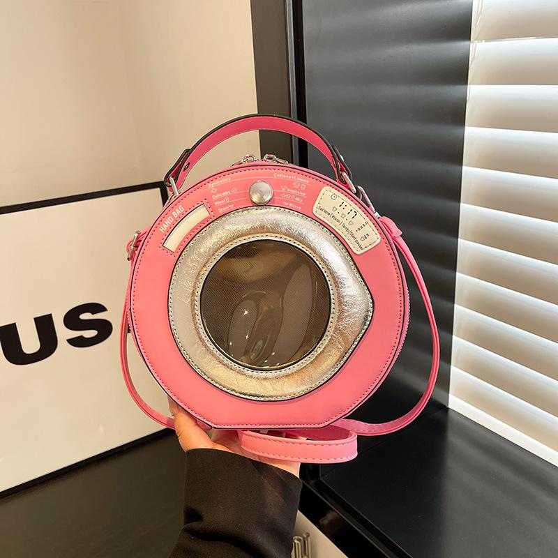 

Personalized and creative small bag women 2025 new fashion niche versatile washing machine shape portable messenger small round bag білий
