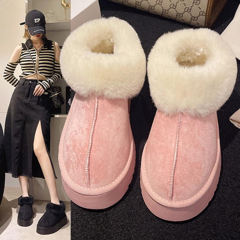 New autumn and winter one-pedal snow boots women's shoes plush integrated confinement cotton shoes plush thickened