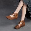 Johnature Hollow Breathable Sandals Genuine Leather Retro Soft Sole Comfortable Versatile Women's Shoes