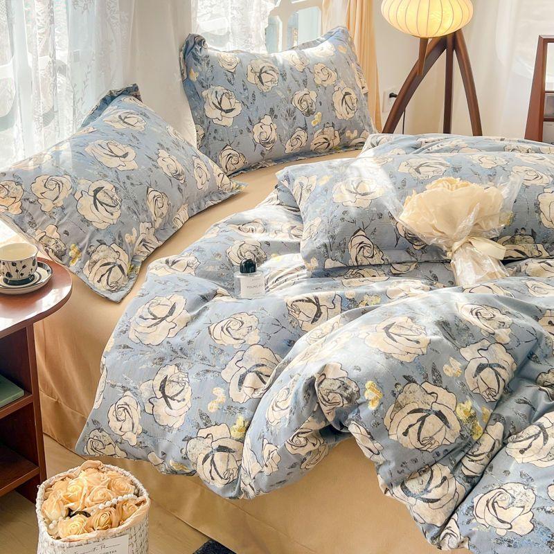 Pastoral Style Ins Style Duvet Set Bedding Set Small Floral. Warm And Thickened  Double-layer Washing Cotton Bed Sheet And Duvet