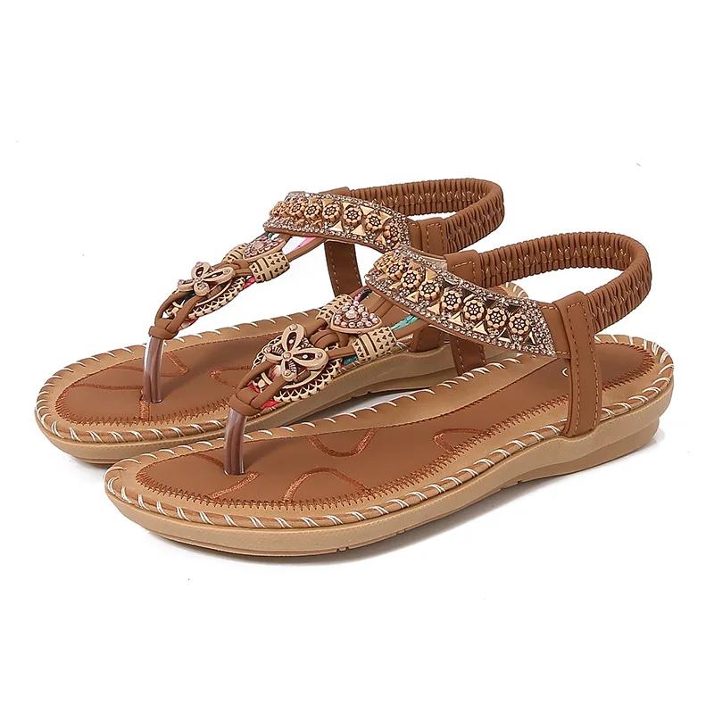 Women Sandals Plus Size 36-43 Shoes for Women 2026 Summer Fashion Rhinestone Platform Flats Comfortable Sandalias De Mujer