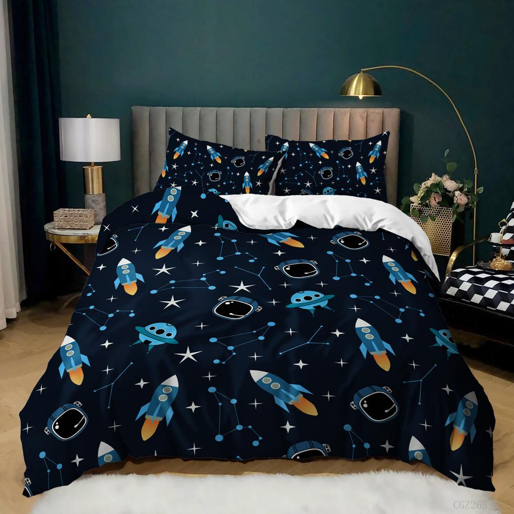 Comforter Astronomy Bedding Set - Colorful Spacecraft For Boys & Kids Outer Space Adventure Theme King Size