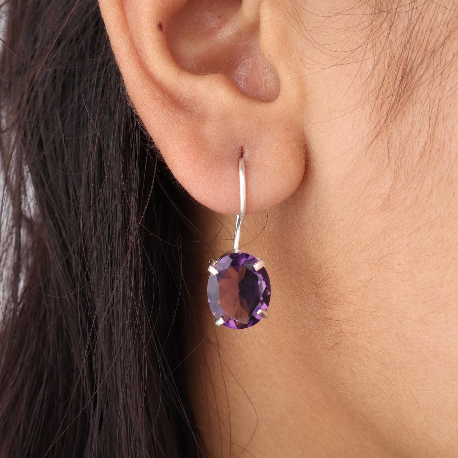 

Аметист Драгоценный камень 925 Стерлинговое серебро Ювелирные изделия Ручной работы Серьги-капли/подвески 1,05 EE-173-6