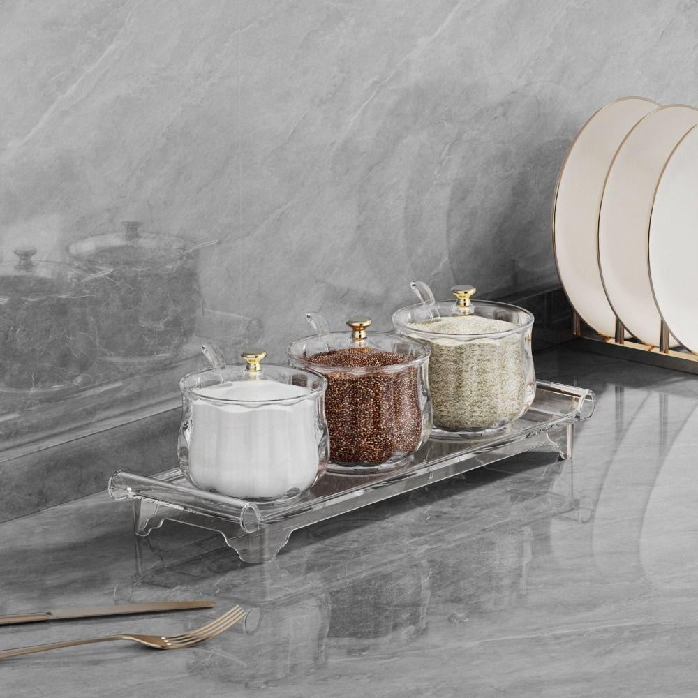 Kunststoff Gewürzglas Set Staubdicht Wasserdicht Gewürz Aufbewahrungsbox mit Deckel Löffel Großes Fassungsvermögen Küchen Gewürztopf Küche