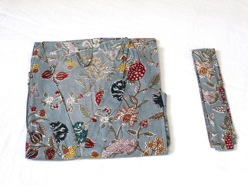 Cotton Long Kimono Robe Sleepwear Indian Hand Printed Night Wear Maxi Bathrobe