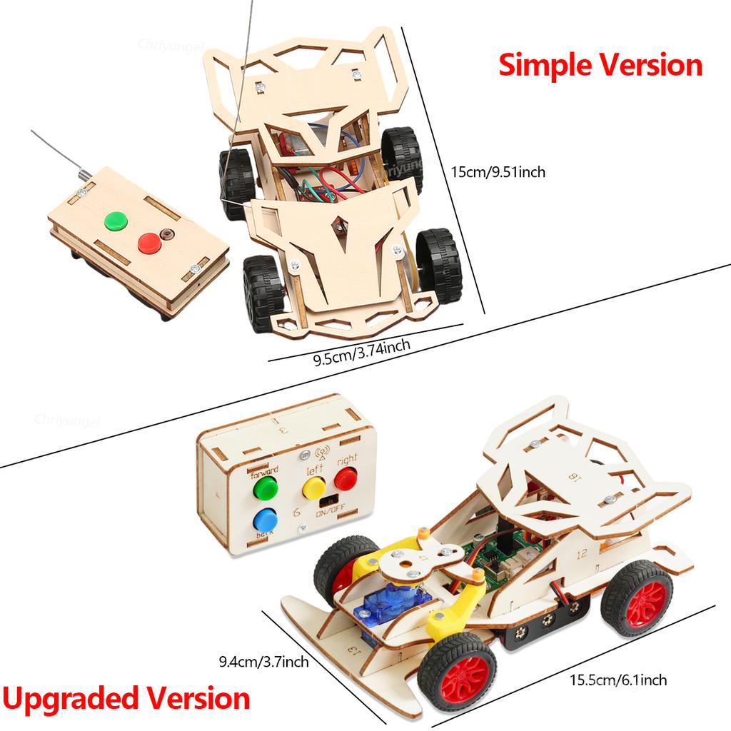 Diy Wooden Remote Control Car Mini Four-Wheel Drive Racing Car Science Experiment Kits Stem Educational Toy For Teen Kids Gifts